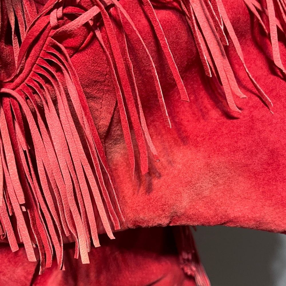 Ren Ellis Red Suede Fringe Western Top Beaded Cowgirl Southwestern Small - Flaws - Picture 9 of 11